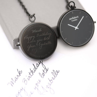 Own Handwriting Engraved Modern Pocket Watch Black - Shop Personalised Gifts