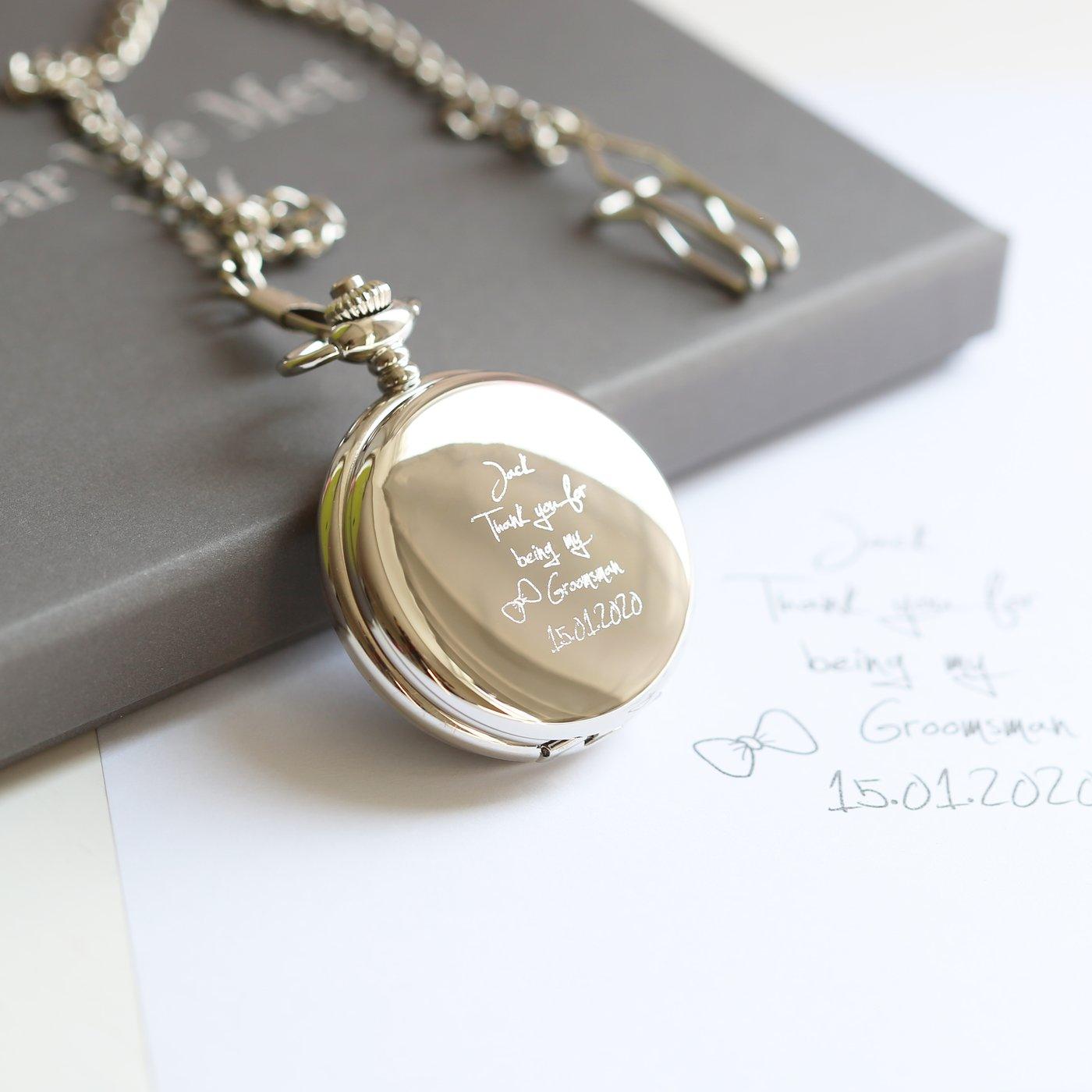 Own Handwriting Engraved Dual Opening Pocket Watch - Shop Personalised Gifts