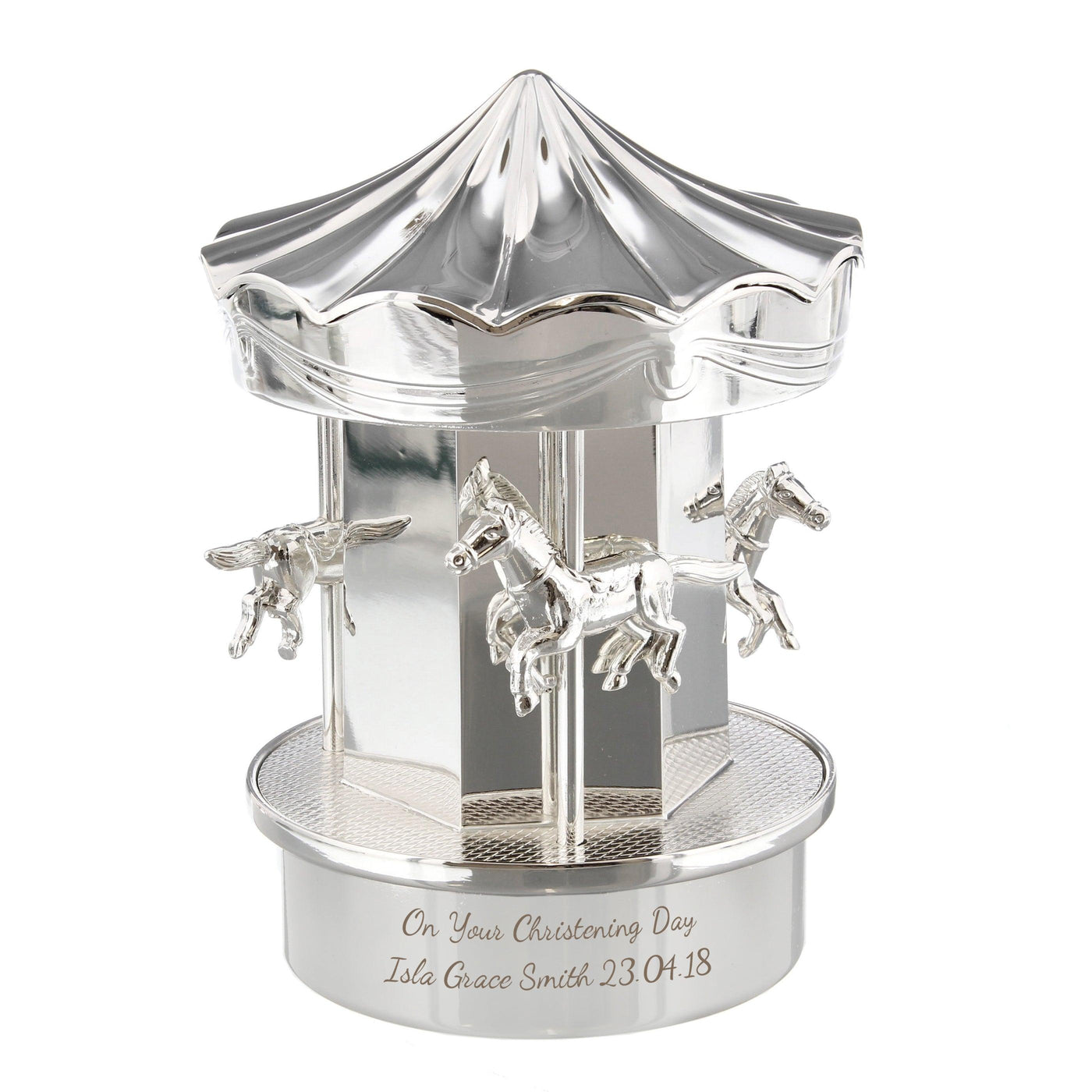 Personalised Silver Plated Carousel Money Box - Shop Personalised Gifts