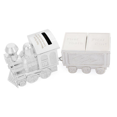 Personalised Silver Plated Train Money Box with Tooth & Curl Trinket Box - Shop Personalised Gifts