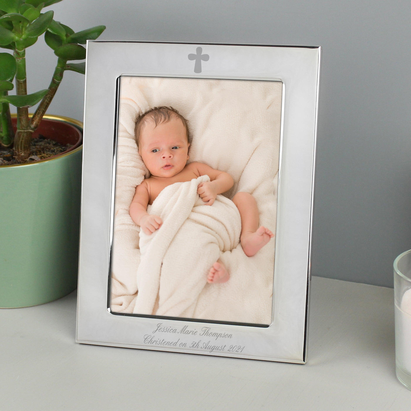 Personalised Silver Plated 5x7 Elegant Cross Photo Frame - Shop Personalised Gifts