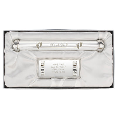 Personalised Its A Girl Silver Plated Certificate Holder