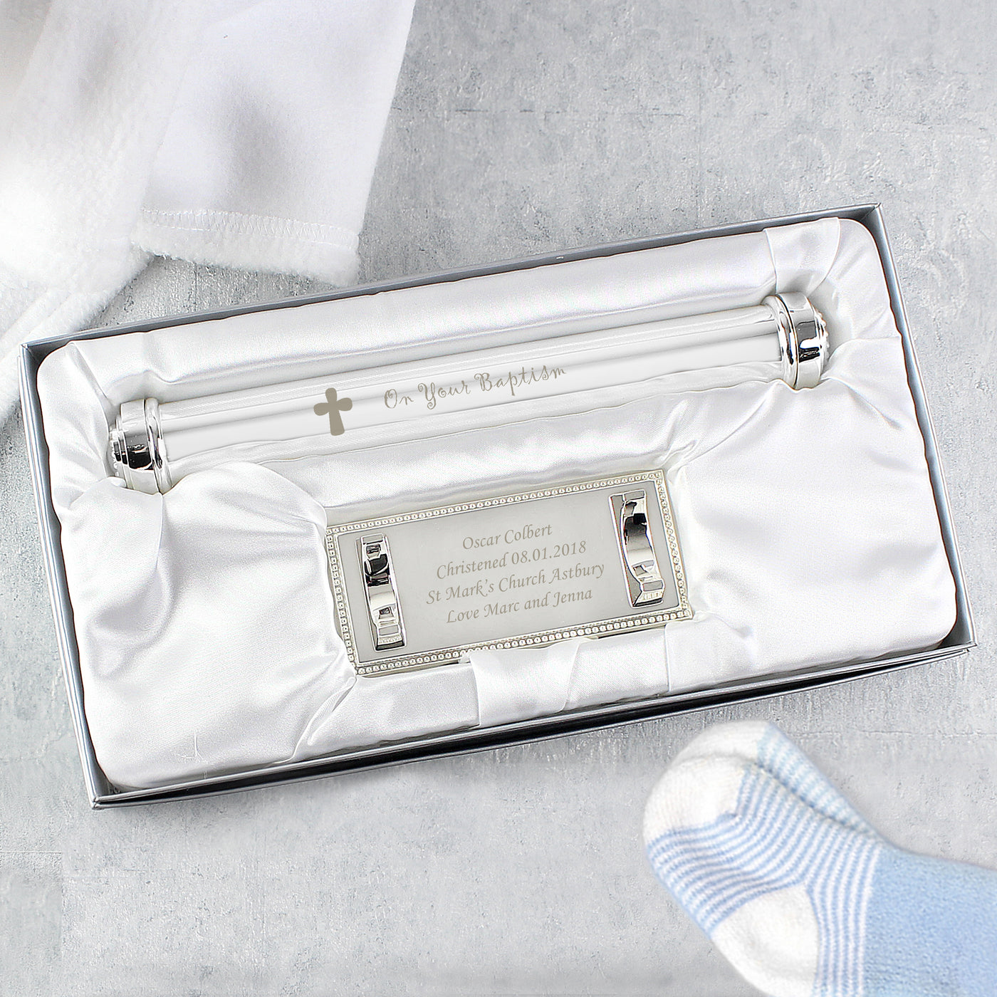 Personalised Baptism Silver Plated Certificate Holder