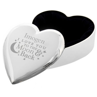 Personalised To the Moon and Back... Heart Nickel Plated Trinket Box - Shop Personalised Gifts