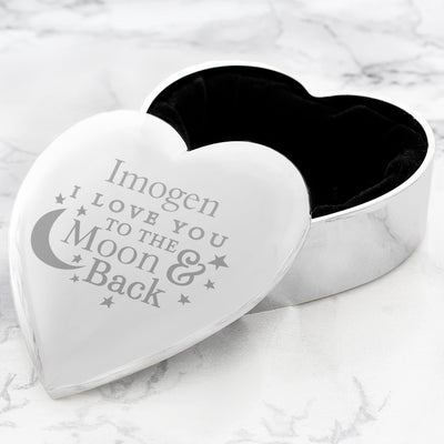 Personalised To the Moon and Back... Heart Nickel Plated Trinket Box - Shop Personalised Gifts