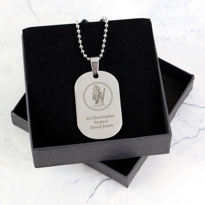 Personalised St Christopher Stainless Steel Dog Tag Necklace - Shop Personalised Gifts