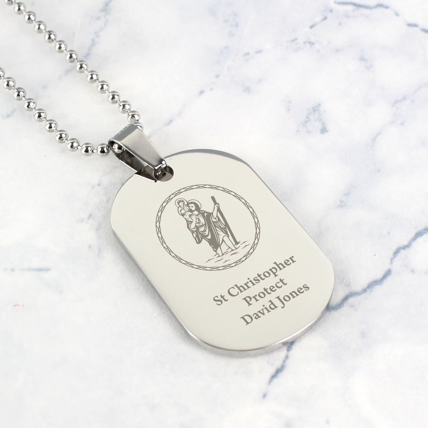 Personalised St Christopher Stainless Steel Dog Tag Necklace - Shop Personalised Gifts
