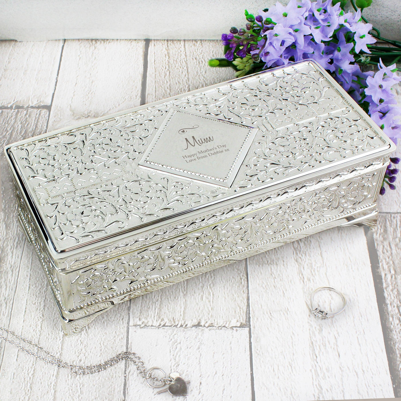 Personalised Swirls & Hearts Antique Silver Plated Jewellery Box - Shop Personalised Gifts