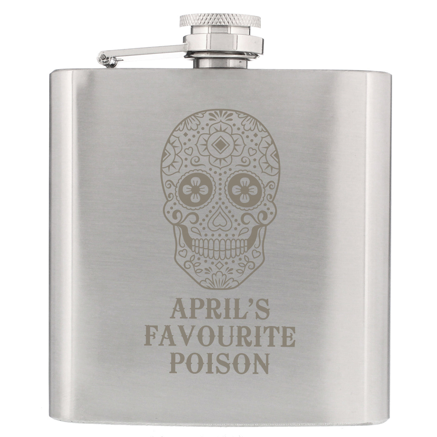 Personalised Sugar Skull Stainless Steel Hip Flask