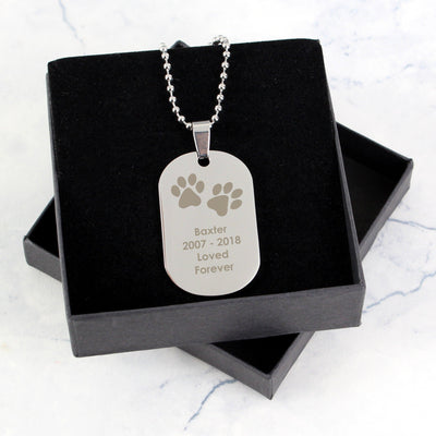 Personalised Pawprints Stainless Steel Dog Tag Necklace - Shop Personalised Gifts