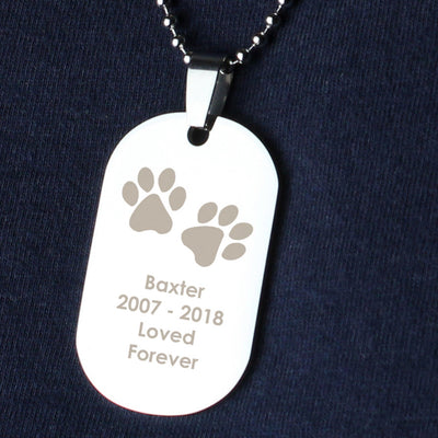 Personalised Pawprints Stainless Steel Dog Tag Necklace - Shop Personalised Gifts