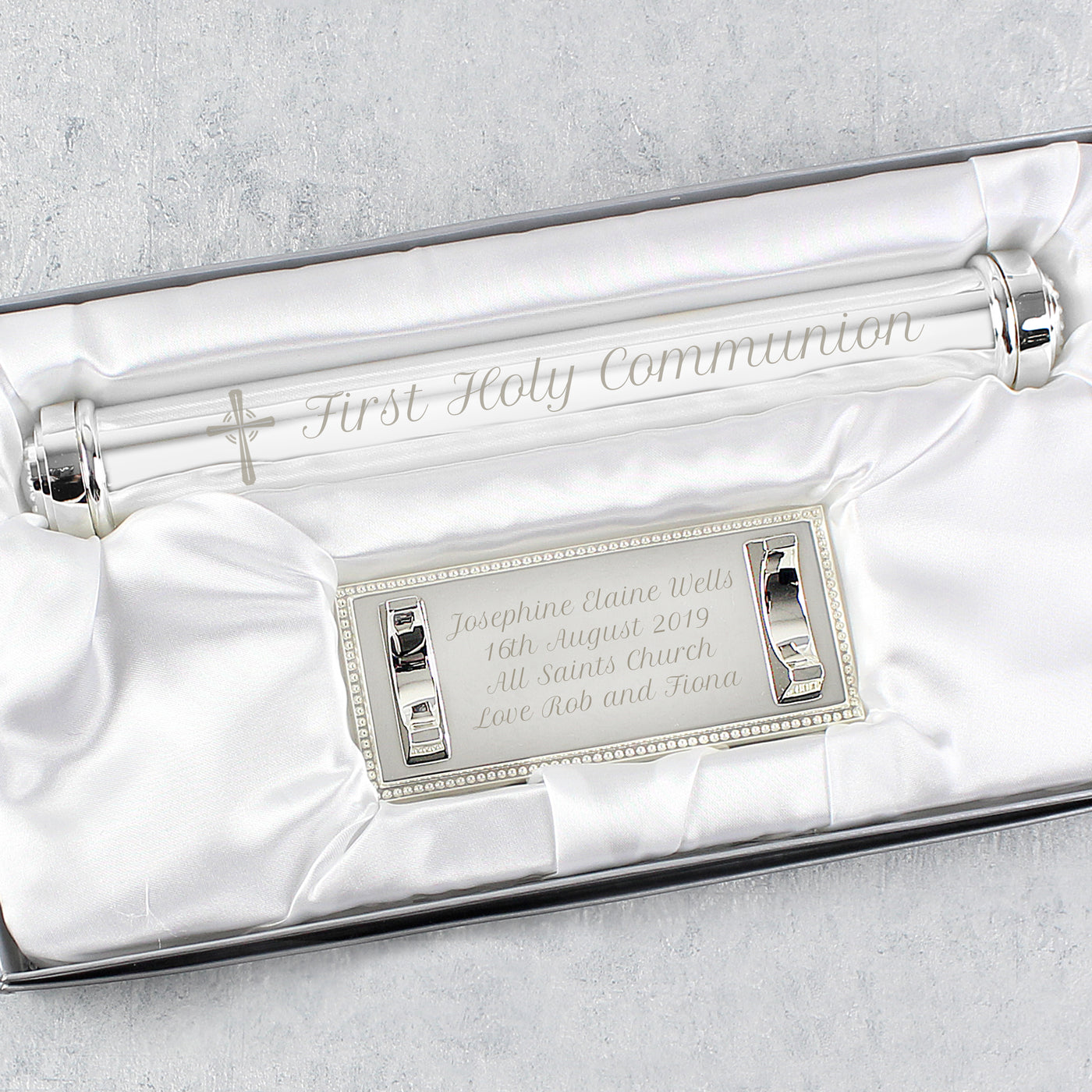 Personalised Christening Cross Silver Plated Certificate Holder