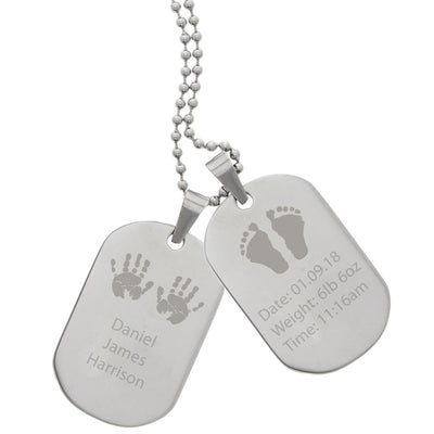 Personalised Hands and Feet New Baby Stainless Steel Double Dog Tag Necklace - Shop Personalised Gifts