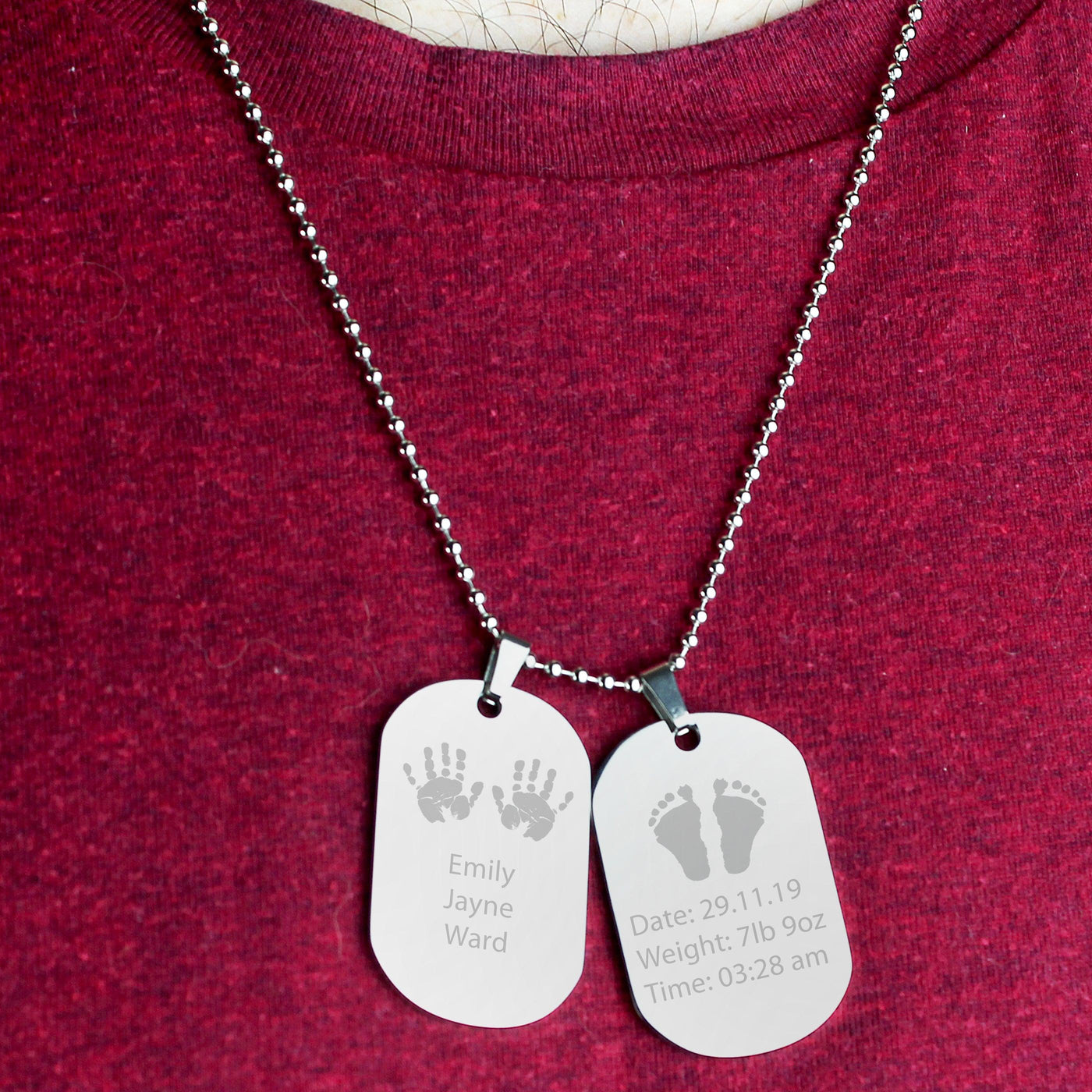 Personalised Hands and Feet New Baby Stainless Steel Double Dog Tag Necklace - Shop Personalised Gifts