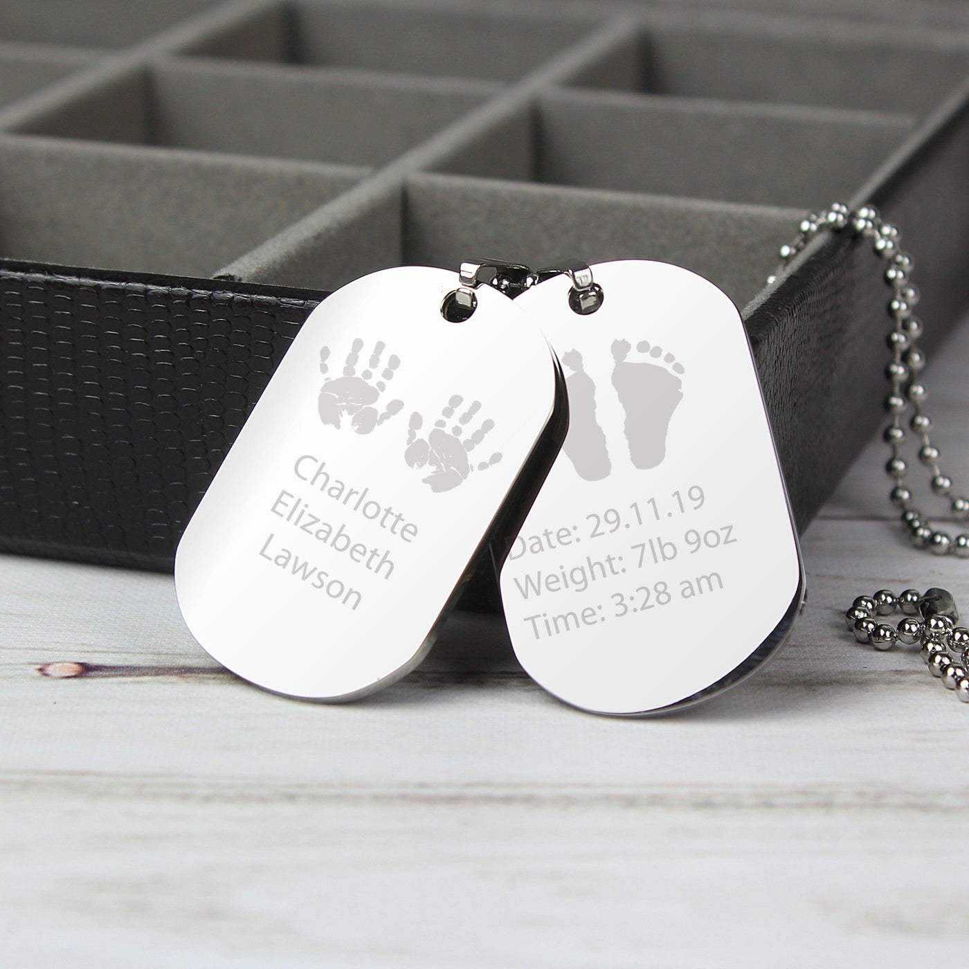Personalised Hands and Feet New Baby Stainless Steel Double Dog Tag Necklace - Shop Personalised Gifts