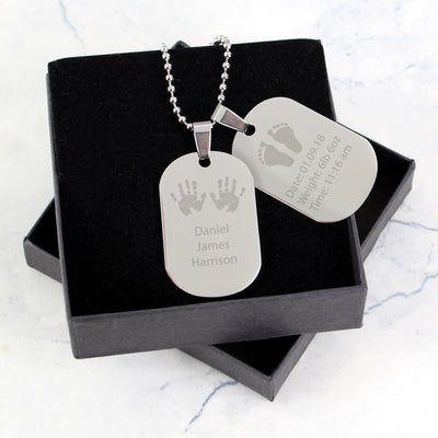 Personalised Hands and Feet New Baby Stainless Steel Double Dog Tag Necklace - Shop Personalised Gifts