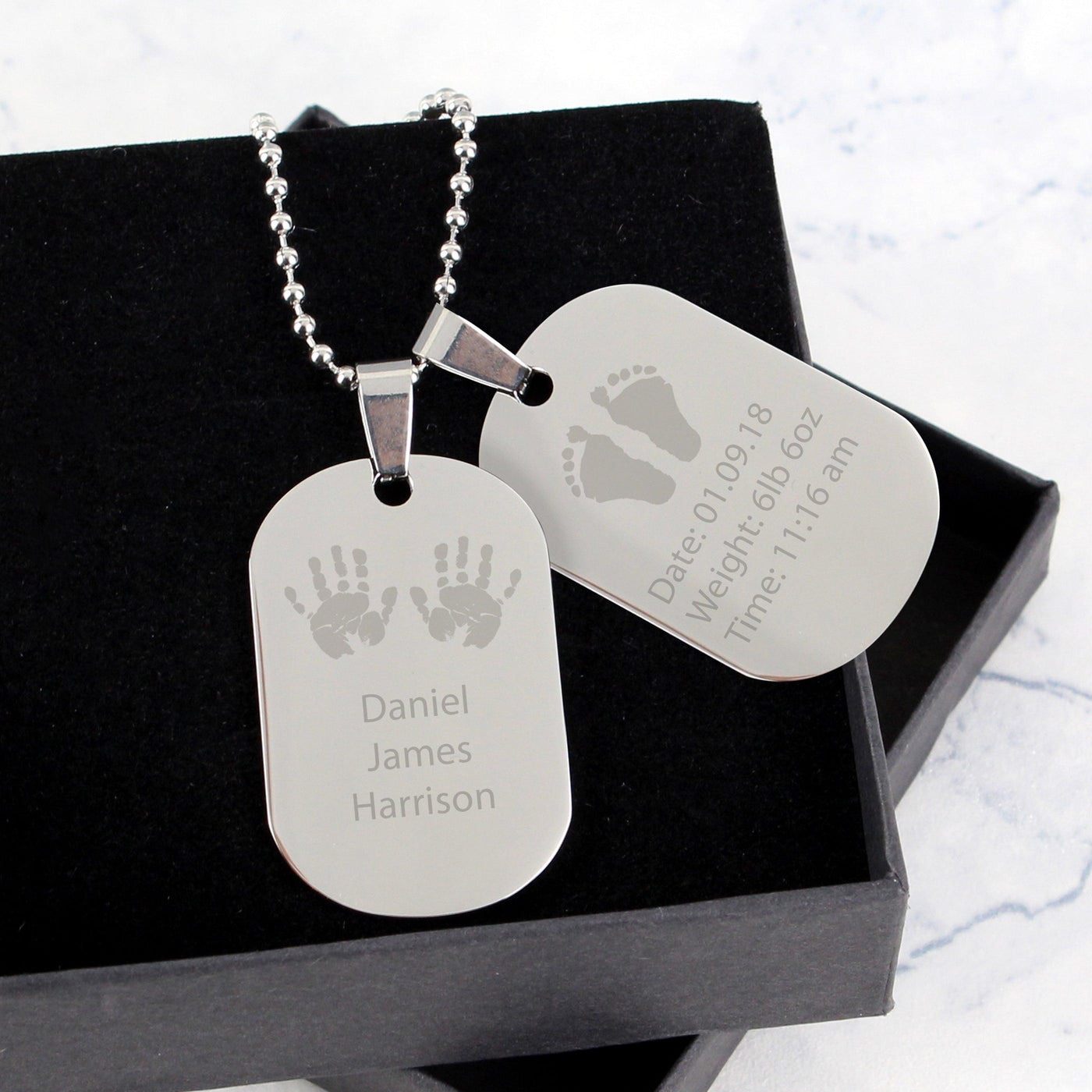 Personalised Hands and Feet New Baby Stainless Steel Double Dog Tag Necklace - Shop Personalised Gifts