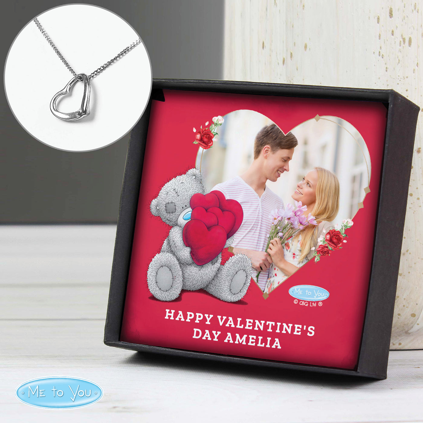 Personalised Me To You Valentines Photo Upload Sentiment Silver Tone Necklace and Box