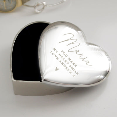 Personalised Name and Message Heart Nickel Plated Trinket Box - Shop Personalised Gifts