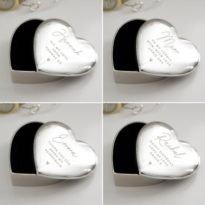 Personalised Name and Message Heart Nickel Plated Trinket Box - Shop Personalised Gifts