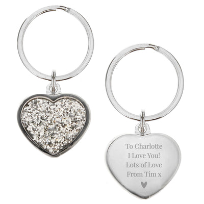 Personalised Free Text Diamante Nickel Plated Heart Keyring - Shop Personalised Gifts