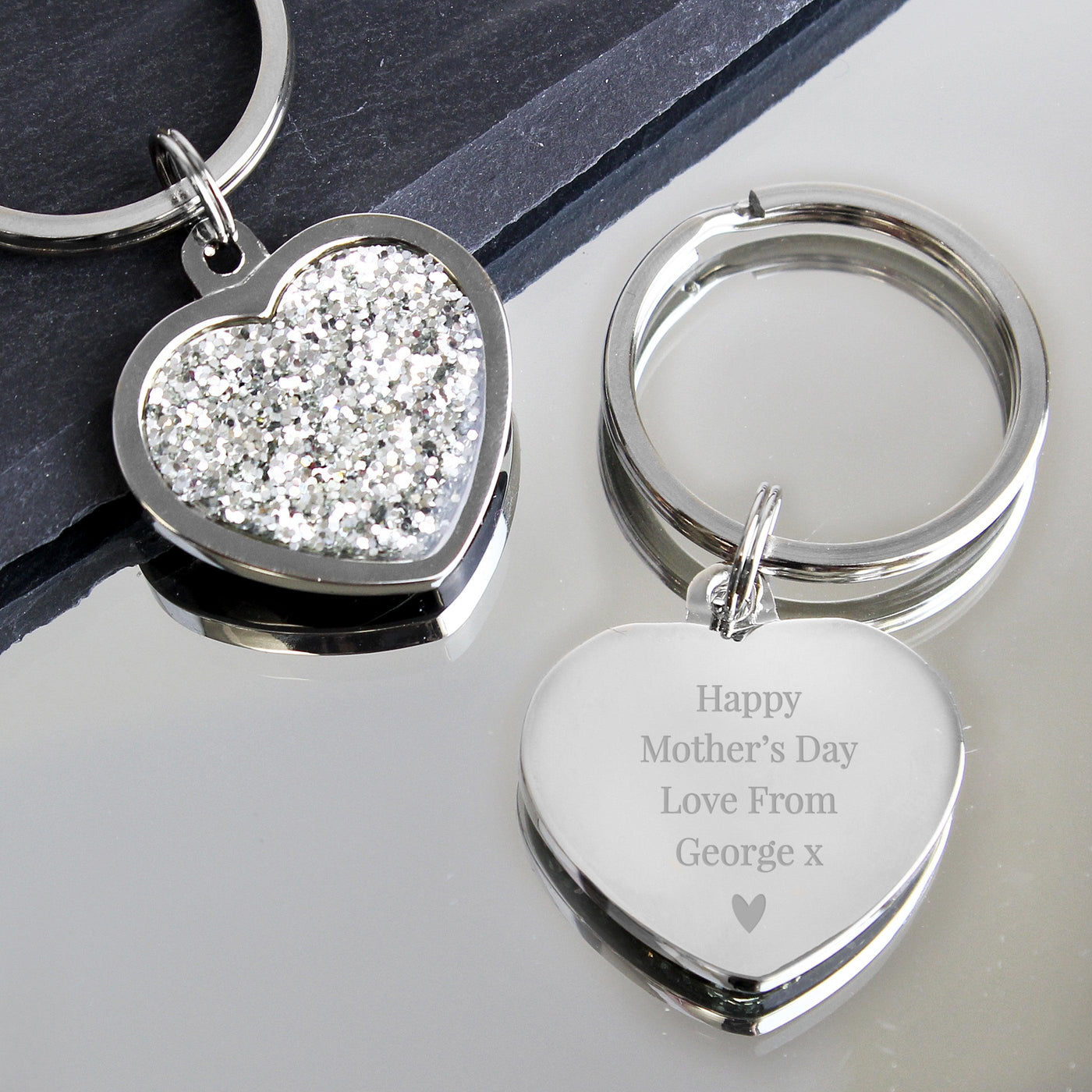 Personalised Free Text Diamante Nickel Plated Heart Keyring - Shop Personalised Gifts