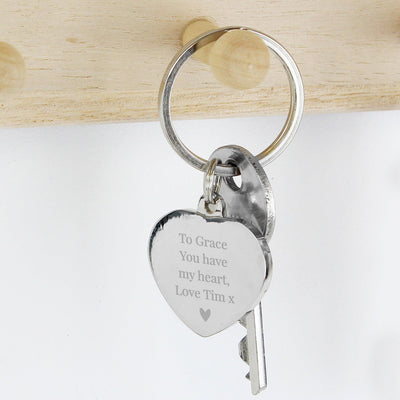 Personalised Free Text Diamante Nickel Plated Heart Keyring - Shop Personalised Gifts