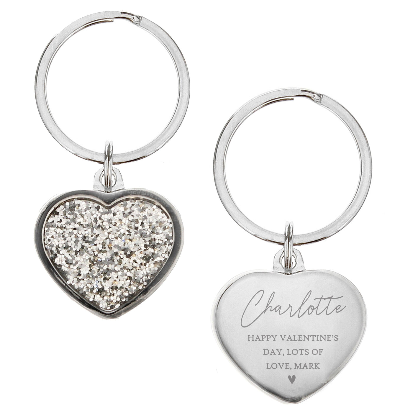 Personalised Name and Message Nickel Plated Diamante Heart Keyring - Shop Personalised Gifts