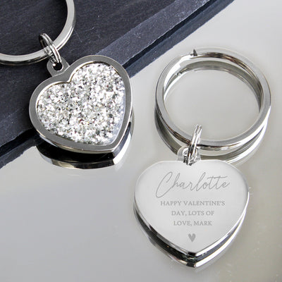 Personalised Name and Message Nickel Plated Diamante Heart Keyring - Shop Personalised Gifts