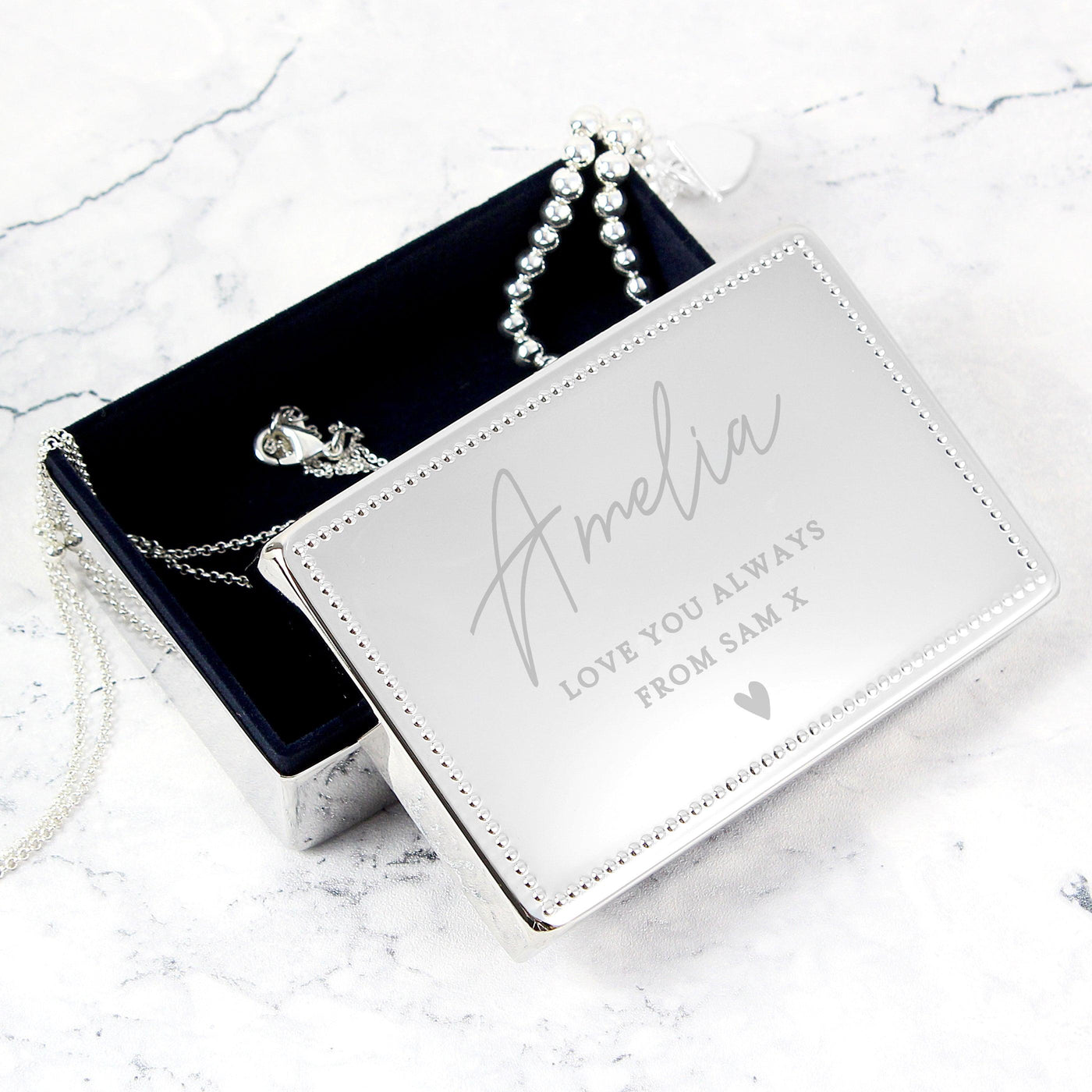 Personalised Name and Message Nickel Plated Rectangular Jewellery Box - Shop Personalised Gifts