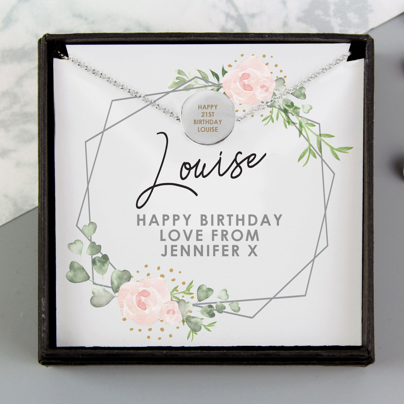 Personalised Abstract Rose Sentiment Silver Tone Necklace and Box - Shop Personalised Gifts