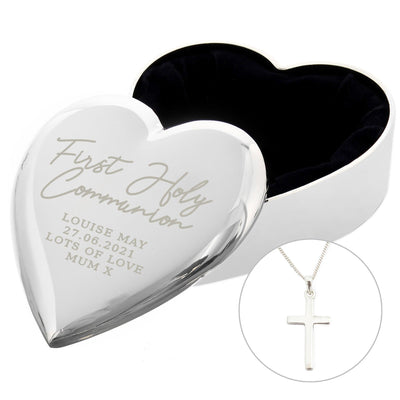 Personalised First Holy Communion Heart Trinket Box & Cross Necklace Set - Shop Personalised Gifts