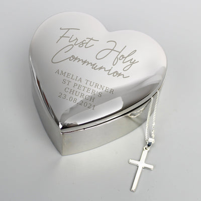 Personalised First Holy Communion Heart Trinket Box & Cross Necklace Set - Shop Personalised Gifts