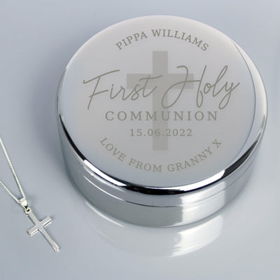 Personalised First Holy Communion Round Trinket Box & Cross Necklace Set - Shop Personalised Gifts