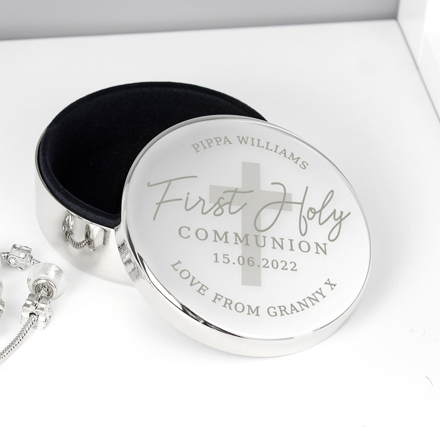 Personalised First Holy Communion Round Nickel Plated Trinket Box - Shop Personalised Gifts