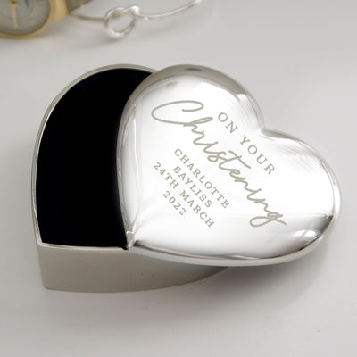 Personalised Christening Nickel Plated Heart Trinket Box - Shop Personalised Gifts