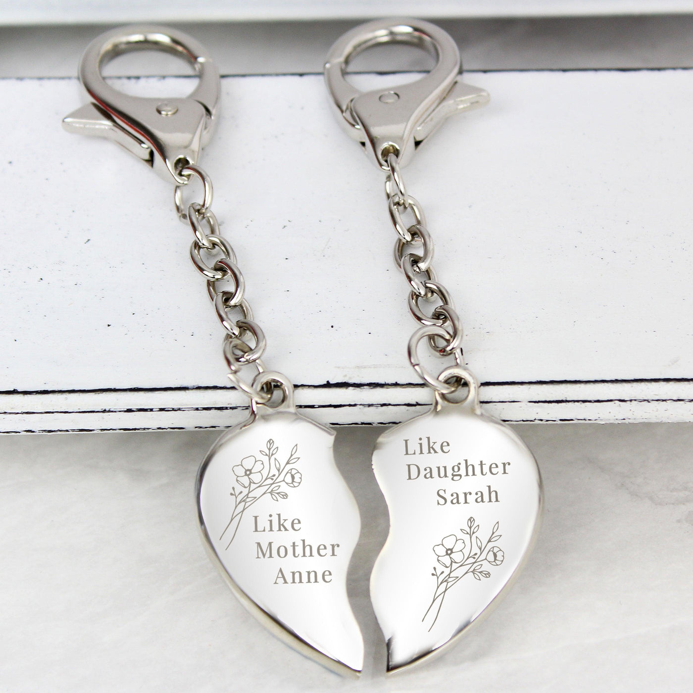 Personalised Floral Mother Daughter Two Heart Keyring - Shop Personalised Gifts