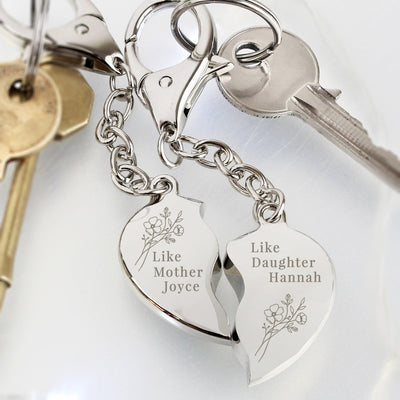 Personalised Floral Mother Daughter Two Heart Keyring - Shop Personalised Gifts