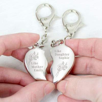 Personalised Floral Mother Daughter Two Heart Keyring - Shop Personalised Gifts