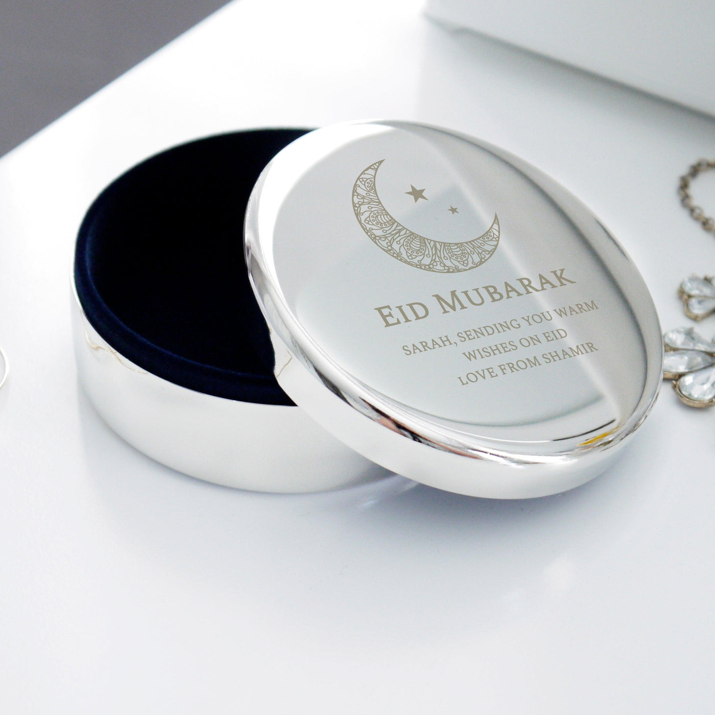Personalised Eid Round Nickel Plated Trinket Box - Shop Personalised Gifts