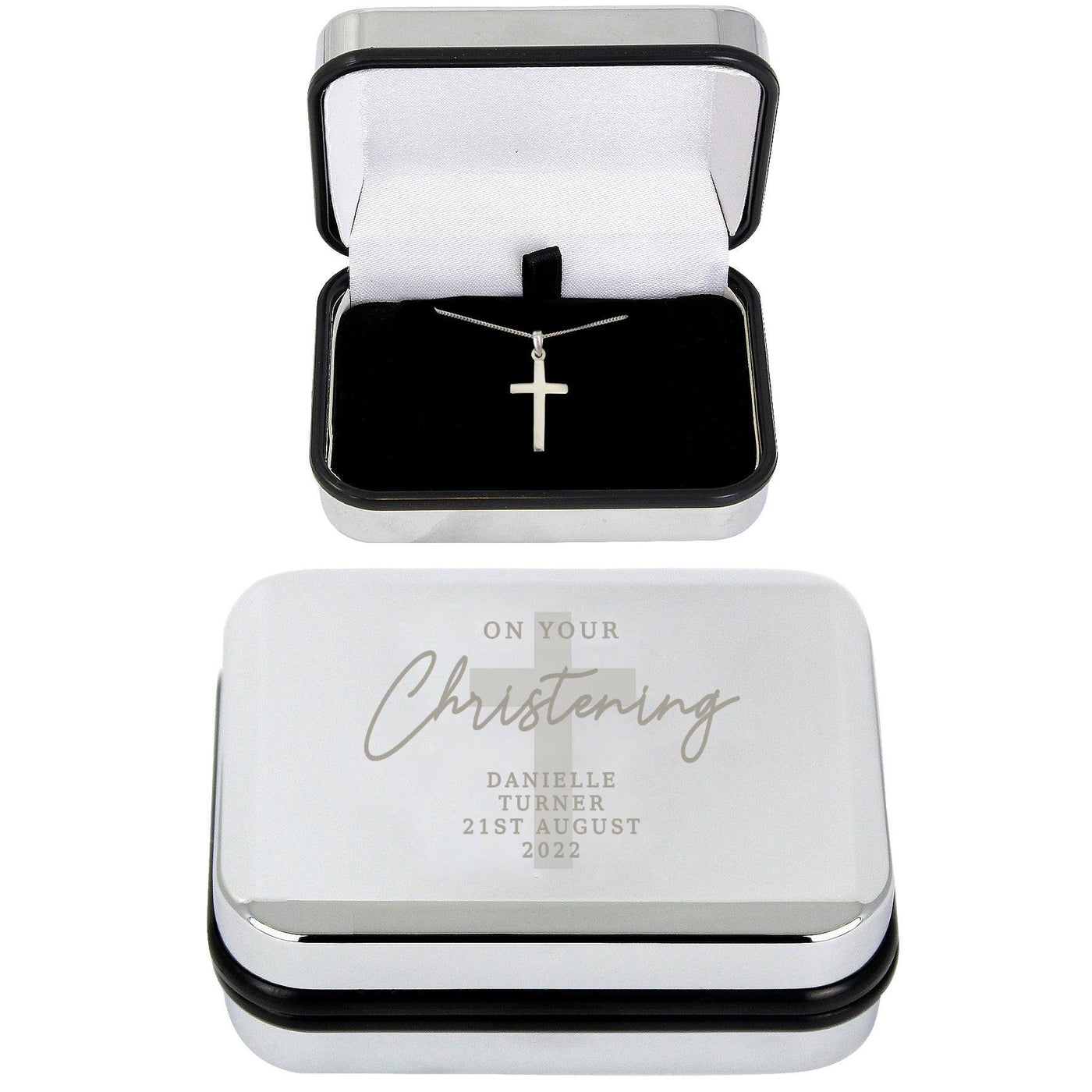 Personalised Christening Nickel Plated Trinket Box & Cross Necklace Set - Shop Personalised Gifts