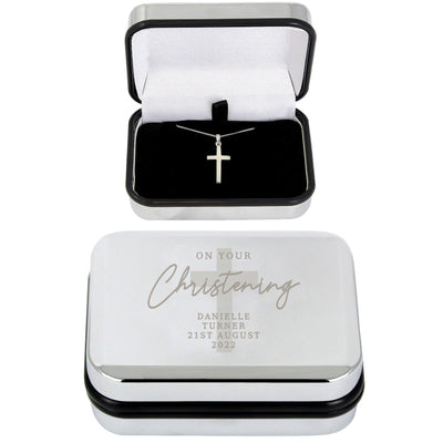 Personalised Christening Nickel Plated Trinket Box & Cross Necklace Set - Shop Personalised Gifts