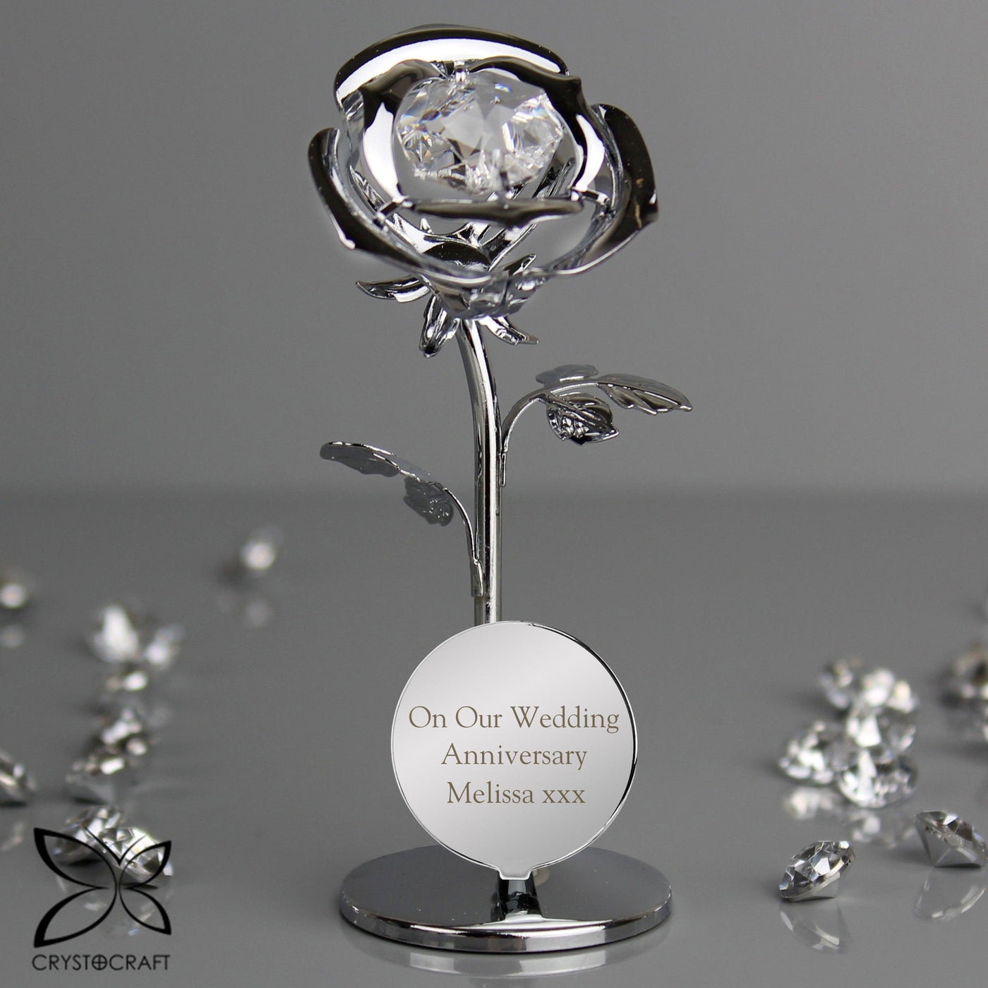 Personalised Crystocraft Rose Silver Plated Ornament - Shop Personalised Gifts