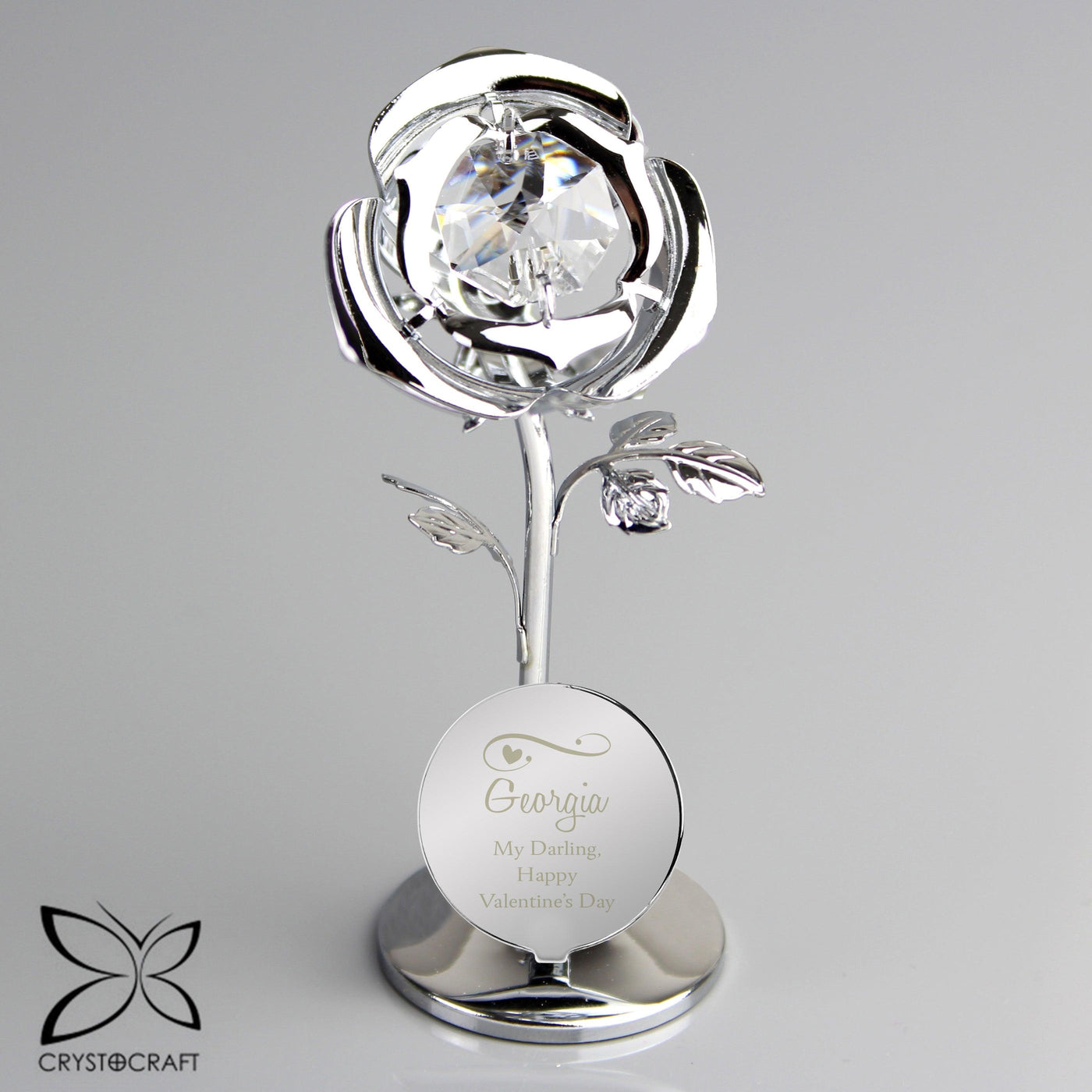 Personalised Swirls & Hearts Crystocraft Silver Plated Rose Ornament - Shop Personalised Gifts