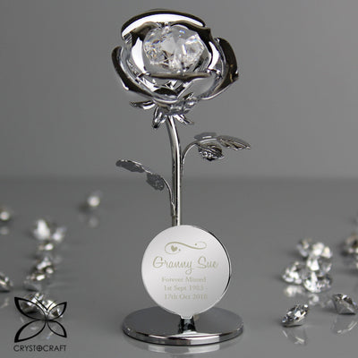 Personalised Swirls & Hearts Crystocraft Silver Plated Rose Ornament - Shop Personalised Gifts