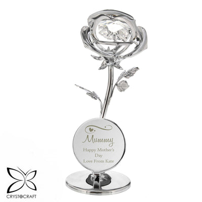 Personalised Swirls & Hearts Crystocraft Silver Plated Rose Ornament - Shop Personalised Gifts