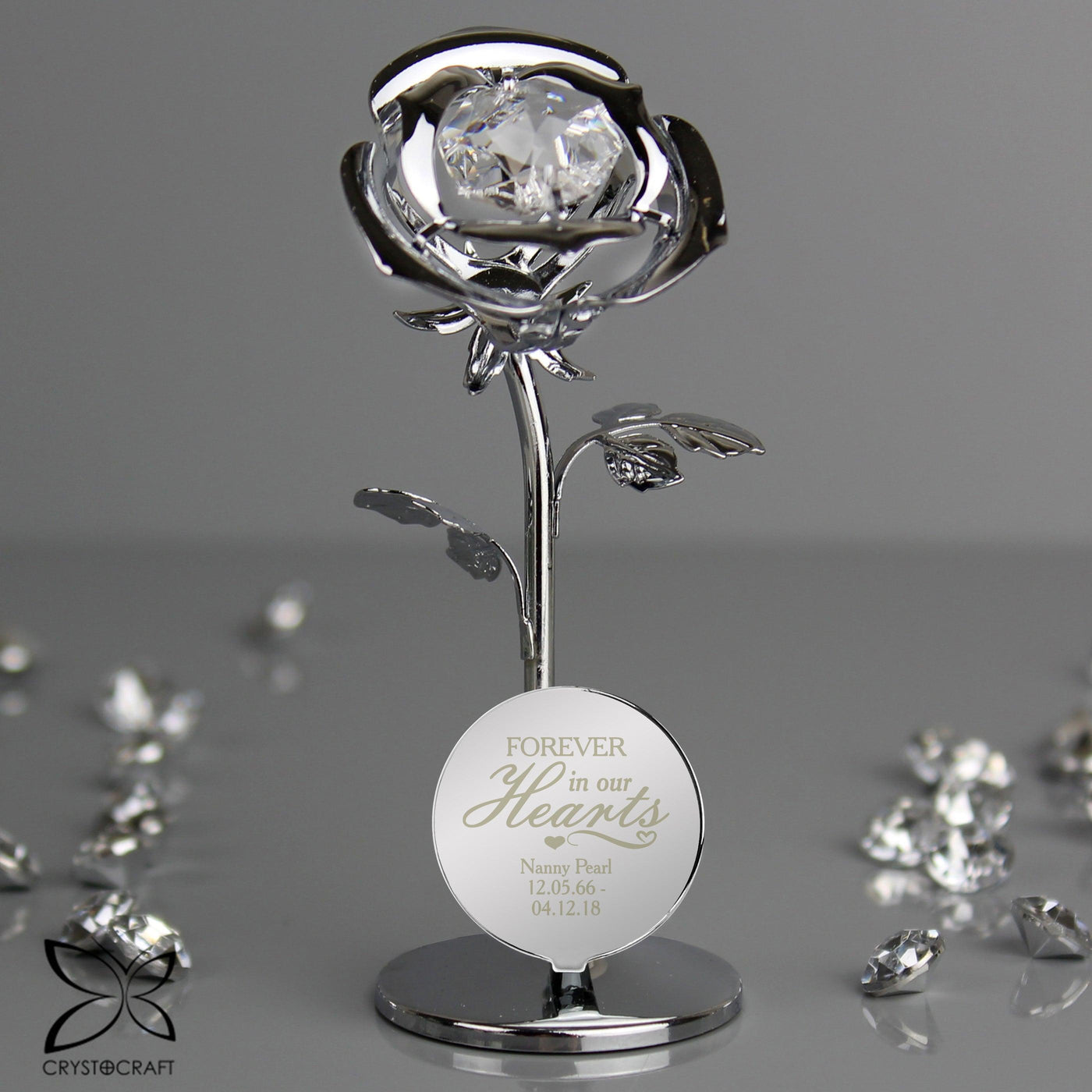 Personalised Forever in Our Hearts Crystocraft Silver Plated Rose Ornament - Shop Personalised Gifts