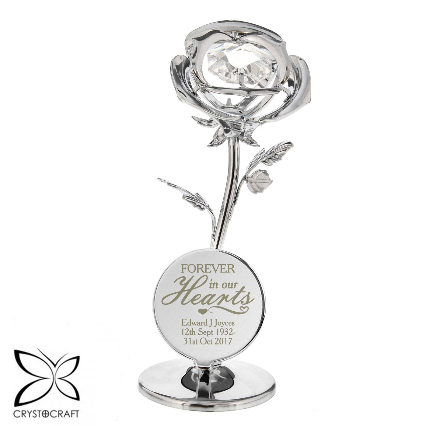 Personalised Forever in Our Hearts Crystocraft Silver Plated Rose Ornament - Shop Personalised Gifts