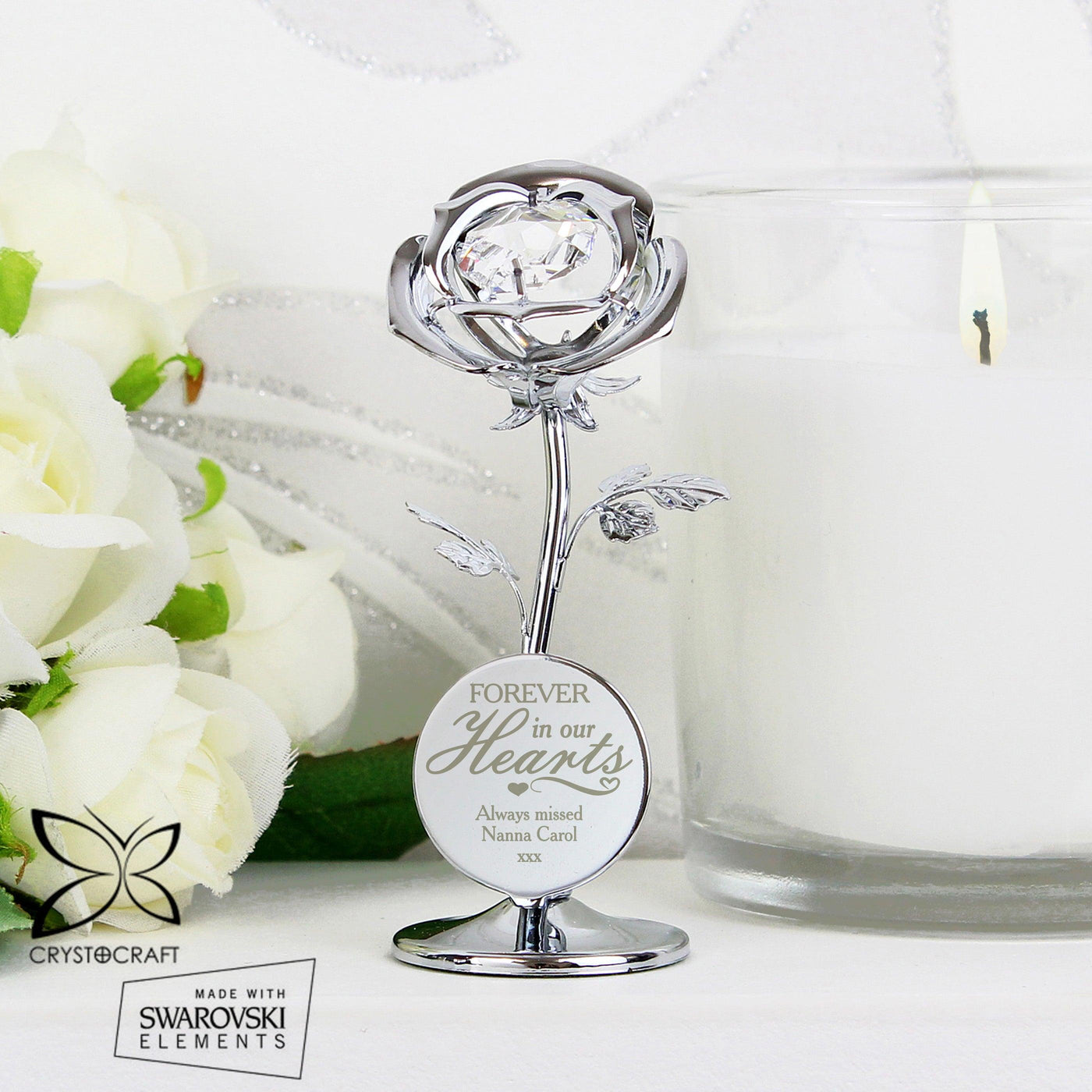 Personalised Forever in Our Hearts Crystocraft Silver Plated Rose Ornament - Shop Personalised Gifts