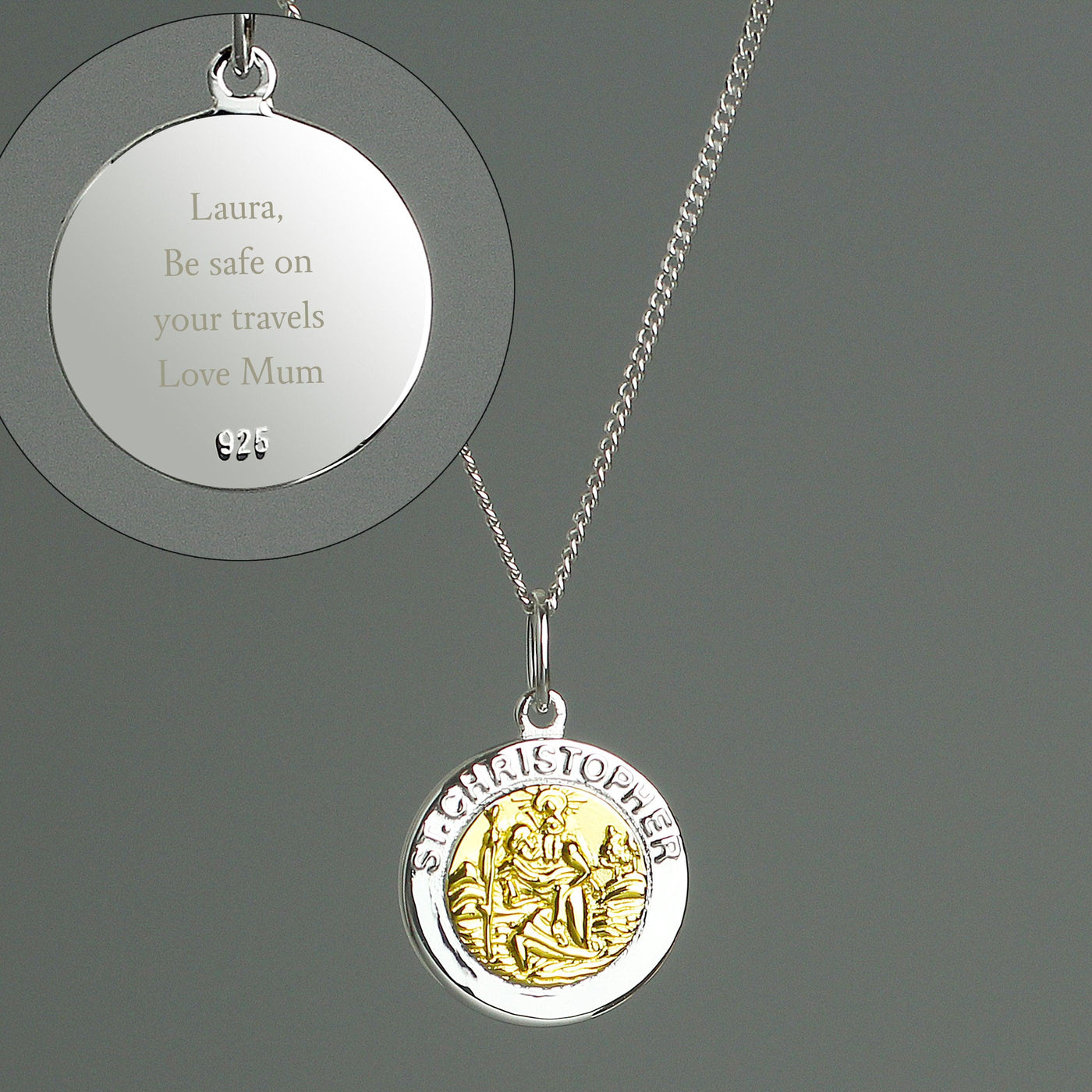 Personalised Sterling Silver & 9ct Gold St. Christopher Necklace - Shop Personalised Gifts